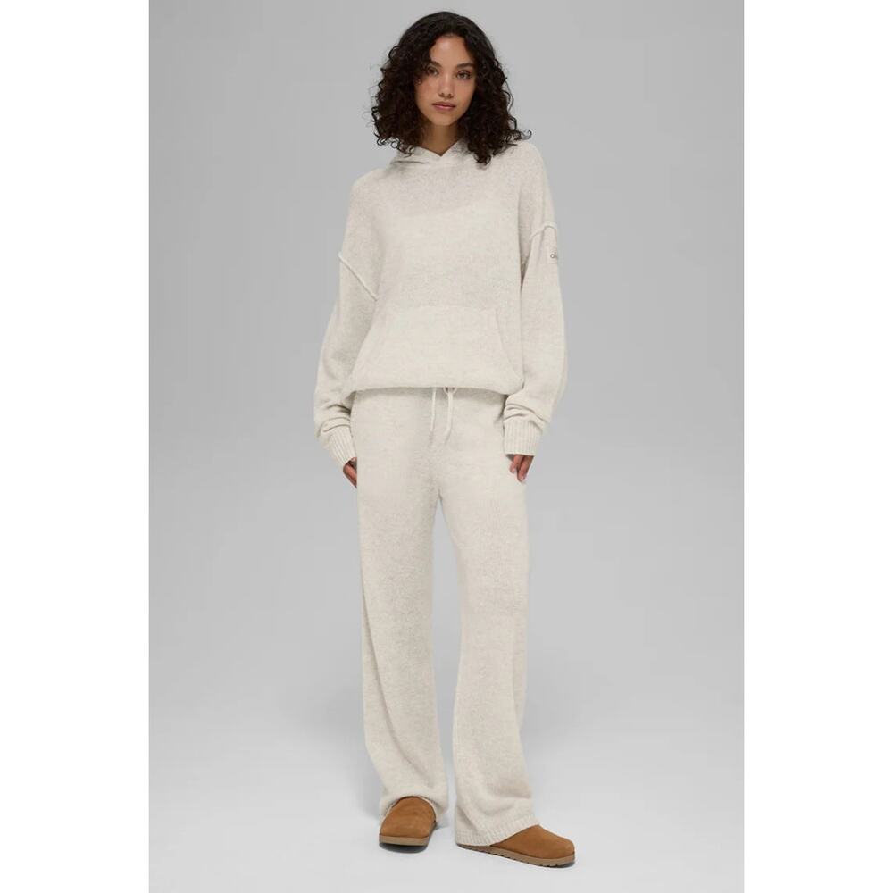 NWT Alo Yoga New Class Cashmere Hoodie Bone Heather Relaxed Soft Cozy Rustic L - Picture 2 of 5
